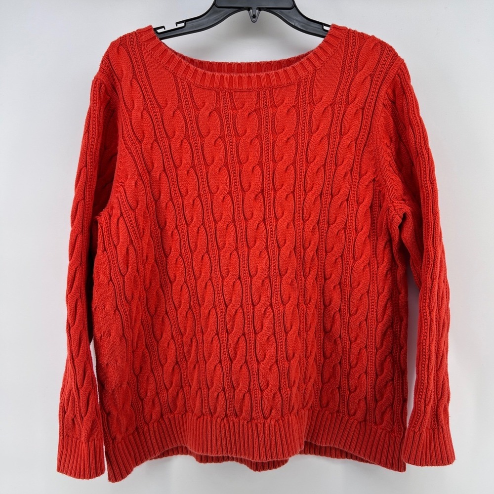 Lands‎ End Drifter Orange Cable Knit Sweater 1X Plus Size Cotton